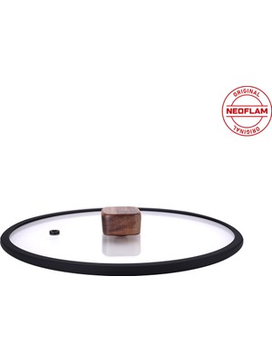 Neoflam Bien Black 24 cm Silikon Çerçeveli Cam Kapak, Akasya Ağacı Kulplu
