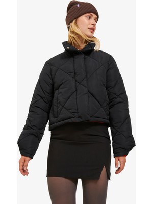 JJXX Kadın Siyah Kısa Kapitone Mont Outdoor Kullanım İçin 100% Polyester Dikişli Özellikli