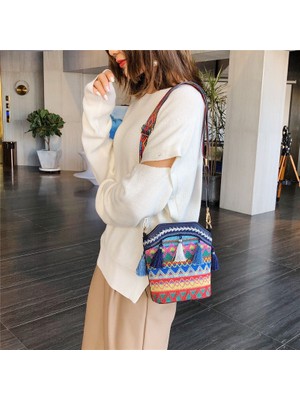 Masoffy Kahverengi Vintage Kadın Çantası Püskül Etnik El Dokuması Bayan Çantası Için Crossbody Hippi Sling Omuz Çantaları Bayanlar Için Küçük Çanta 4 Renkler (Yurt Dışından)