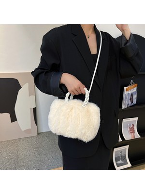 Masoffy Sarı Basit Tasarım Kadın Yumuşak Peluş Omuz Çantaları Kış Kürklü Bayanlar Manşonlar Çanta Küçük Çanta Moda Kadın Crossbody Çanta (Yurt Dışından)