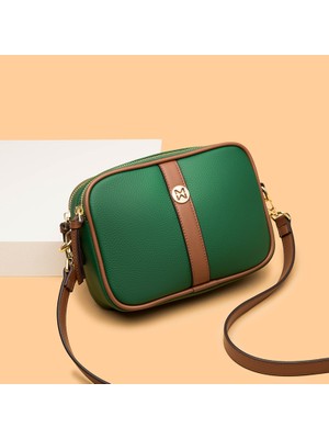 Masoffy Haki Hakiki Deri Bayan Crossbody Çanta Kadın Rahat Omuz Askılı Çanta Kadınlar Için Lüks Çanta Moda Çift Fermuarlı Cüzdan (Yurt Dışından)