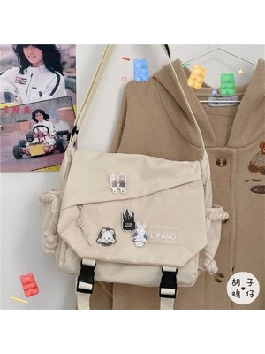 Masoffy Beyaz Bölüm Naylon Çanta Omuz Çantası Büyük Kapasiteli Genç Kızlar Için Crossbody Çanta Erkekler Harajuku Messenger Çanta Öğrenci Okul Çantaları Sac (Yurt Dışından)