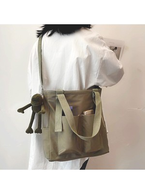 Masoffy Beyaz Sarkık Kadın Çantası Shopper Basit Moda Fermuar Çanta Naylon Su Geçirmez Katı Crossbody Kadınlar Için Büyük Kapasiteli Tote Omuz Çantaları (Yurt Dışından)