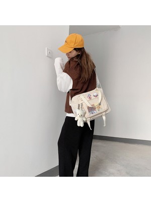 Masoffy Beyaz Moda Kadın Kitap Çanta Fermuar Japon Crossbody Messenger Çanta Lise Kız Için Büyük Kapasiteli Messenger Çanta (Yurt Dışından)