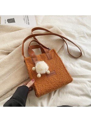 Masoffy Kahverengi Peluş Kadın Crossbody Çanta Moda Kış Sahte Kuzu Yünü Çanta Kolye ile Basit Hafta Sonu Tatili Için Sıcak Rahat Taşınabilir (Yurt Dışından)