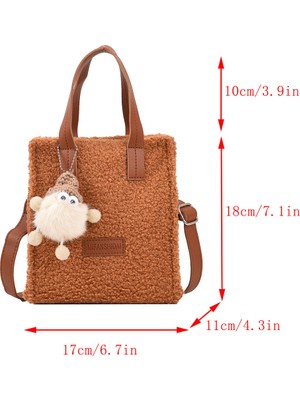 Masoffy Kahverengi Peluş Kadın Crossbody Çanta Moda Kış Sahte Kuzu Yünü Çanta Kolye ile Basit Hafta Sonu Tatili Için Sıcak Rahat Taşınabilir (Yurt Dışından)