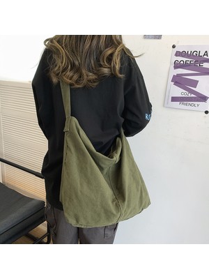 Masoffy Yeşil Kadın Çantaları Rahat Büyük Kapasiteli Omuz Çantaları Tuval Alışveriş Tote Moda Harajuku Çanta Rahat Bayanlar Crossbody Çanta (Yurt Dışından)