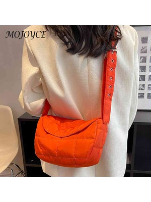 Masoffy Turuncu Moda Kadın Crossbody Çanta Kapitone Omuz Tote Çanta Düz Renk Eşkenar Dörtgen Desen Flap Cep Seyahat Alışveriş Için Hafif (Yurt Dışından)