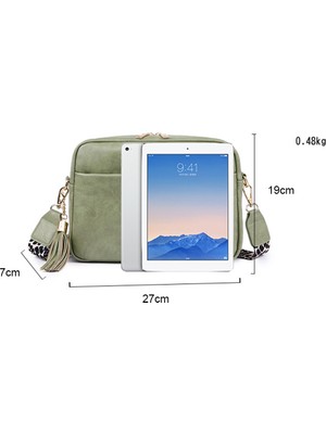 Masoffy Kahverengi Kadın Moda Crossbody Çanta Düz Renk Cep Telefonu Çanta Geniş Kayış Püsküller Zip Küçük Kare Bayanlar Kız Için Pu Deri (Yurt Dışından)