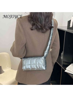 Masoffy Mavi Kapitone Kadın Askılı Çanta Moda Kontrol Crossbody Çanta Rahat Toka Sonbahar Kış Flap Alışveriş Seyahat Için Yumuşak Düz Renk (Yurt Dışından)