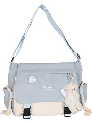 Masoffy Mavi Harajuku Naylon Crossbody Çanta Büyük Kapasiteli Öğrenci Eğitim Çantası Hit Renk Bayanlar Messenger Kılıfı Fermuarlı Cebi Çalışmak Için Spor (Yurt Dışından)