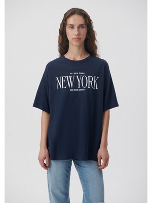 Mavi New York Baskılı Mavi Tişört