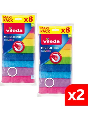 Vileda 2 Paket 8'li %100 Mikrofiber Colors Temizlik Bezi