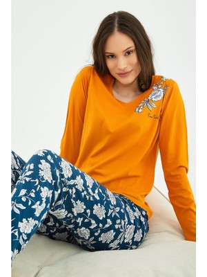 Pierre Cardin Uzun Kol V Yaka Kadın Pijama Takım 8416