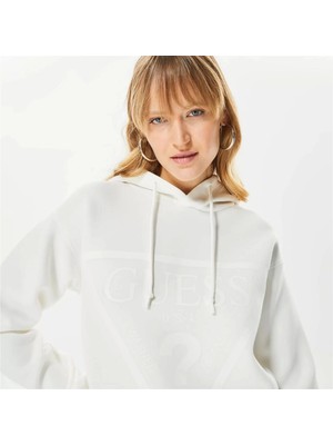 Guess New Alisa Hooded Kadın Beyaz Sweatshirt