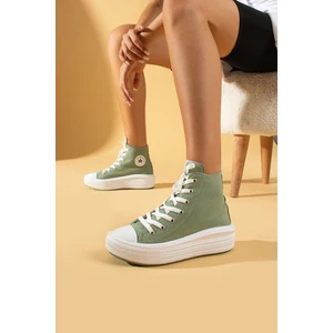 Pembe Potin Bağcıklı Kalın Taban Bilekte Keten Kadın Sneaker 57-103-23FHN