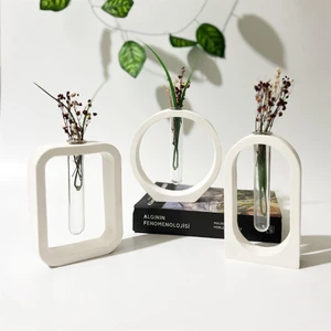 Tabby Design Geometrik Beton Dekoratif Tüplü Vazo 3'lü Set