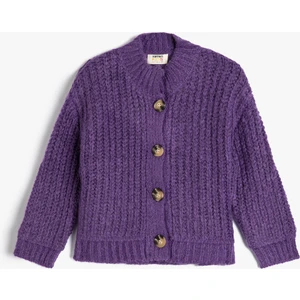 Örgü Hırka Düğme Kapamalı Uzun Kollu Yuvarlak Dik Yaka