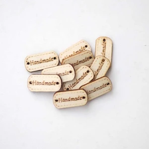 Hand Made Yazılı Oval Ahsap Etiket Düğme (20 Adet)