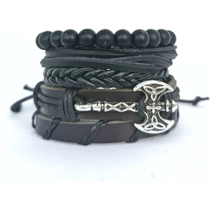 BSN Store Viking Thor Nordic Iskandinav Balta Figürlü 5'li El Yapımı Deri Bileklik