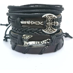 BSN Store Viking Thor Nordic Iskandinav Balta Figürlü 5'li El Yapımı Deri Bileklik