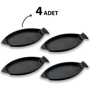 Döküm 4 lü Set Balık Tabağı Döküm Demir Yekpare Kulplu Ölçü 15x24cm.