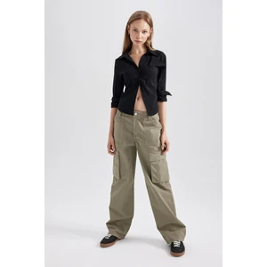 Gabardin Pantolon Straight Fit Standart Boy Yüksek Bel Kargo Cepli B0625AX23AU