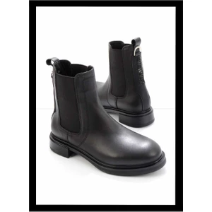 Siyah Napa Hakiki Deri Kadın Bot & Bootie K02379013143
