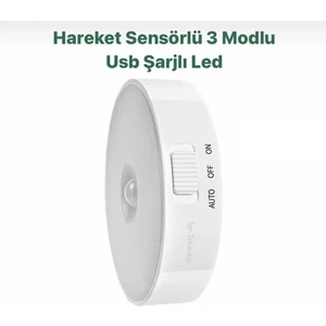 Hareket Sensörlü 8 Ledli USB Şarjlı Sarı Işık LED Işık On/auto/off Modlu Dolap Içi ,koridor Sensör