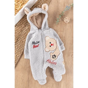 Ayıcık Figürlü Kapüşonlu Kışlık Welsoft Bebek Tulum