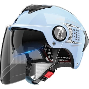 Kask Motosiklet Elektrikli Araba Yaz Güneş Kremi Pil Motosiklet Yarım Kask Erkekler Ve Kadınlar Çift Ayna (Yurt Dışından)