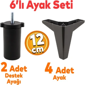 Sedir 6'lı Set Mobilya Tv Ünitesi Çekyat Koltuk Kanepe Destek Yükseltici Ayağı 12 cm Siyah Baza Ayakları M8 Destek