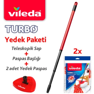 Turbo Teleskopik Sap + Üçgen Başlık + 2'li Mikrofiber Yedek Paspas