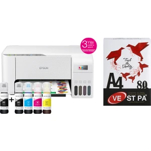 Ecotank L3256 Renkli Tanklı Yazıcı Baskı-Tarama- Kopya - (Usb, Wifi, Wi-Fi Direct) + Orjinal Epson Mürekkep + 500'LÜ A4 Kağıt