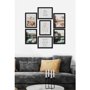 7 Parça Siyah Çerçeve Görünümlü Mdf Tablo Seti