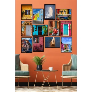 12 Parça Siyah Çerçeve Görünümlü Mdf Tablo Seti