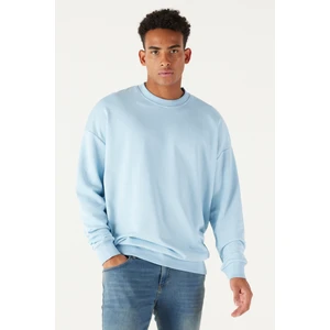 Altınyıldız Classics Erkek Açık Mavi Oversize Bol Kesim 3 Iplik Bisiklet Yaka Pamuklu Sweatshirt