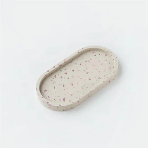 Tabby Design Terrazzo Desenli Beton Oval Dekoratif Sunumluk 2'li Set