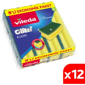 12 Paket 8'li Yeşil Klasik Oluklu Sünger