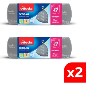 2 Paket 30 Litre Orta Boy 15'li Büzgülü Kokusuz Çöp Torbası