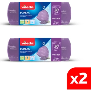 2 Paket 30 Litre Orta Boy 15'li Büzgülü Lavanta Kokulu Çöp Torbası