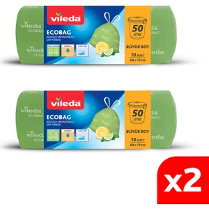 2 Paket 50 Litre Büyük Boy 10'lu Büzgülü Limon Kokulu Çöp Torbası