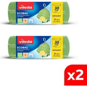 2 Paket 30 Litre Orta Boy 15'li Büzgülü Limon Kokulu Çöp Torbası