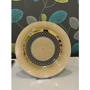 Osmanlı Motifli 990 Ayar Gümüş Kaplama 40CM Hediyelik Dekoratif Cam Tabak Gümüştabak