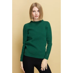 Desen Triko Kadın Sıfır Yaka Kol Ucu Düğmeli Yün Kazak A.ö.başı