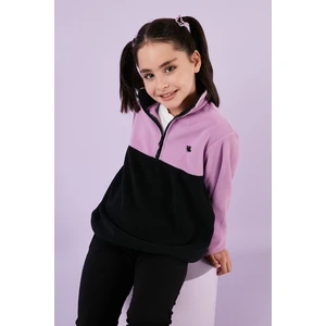 Yumuşak Dokulu Yarım Fermuarlı Renk Bloklu Dik Yaka Polar Unisex Çocuk Polar 5905004