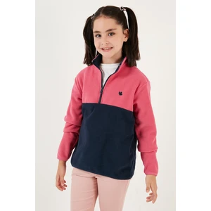 Yumuşak Dokulu Yarım Fermuarlı Renk Bloklu Dik Yaka Polar Unisex Çocuk Polar 5905004