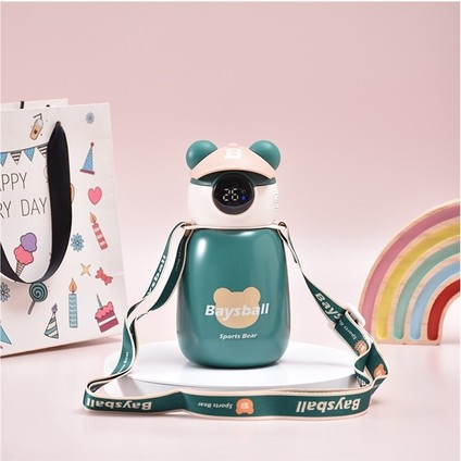 Şapka Şapka Ayı 316 Paslanmaz Çelik Akıllı Termos Bardak Çocuk Kayışı Büyük Göbek Kupası Dokunmatik Sıcaklık Göstergesi Taşınabilir Zıplayan Bardak (Yurt Dışından)