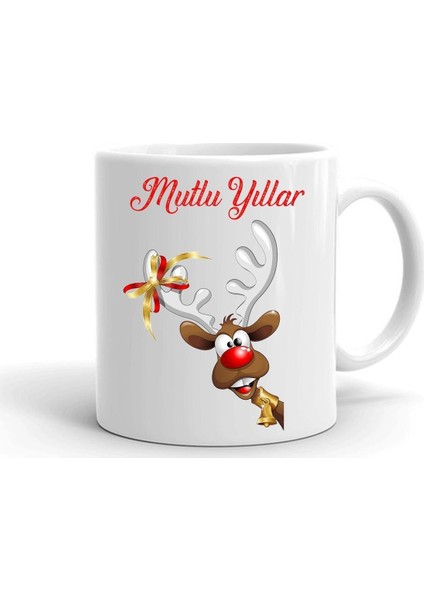 Yılbası Noel Temalı Baskılı Seramik Beyaz Kupa
