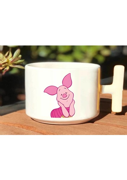 Pooh & Piglet Baskılı Sevgili Çift Çift 2'Li Beyaz T Kulp Kupa Bardak